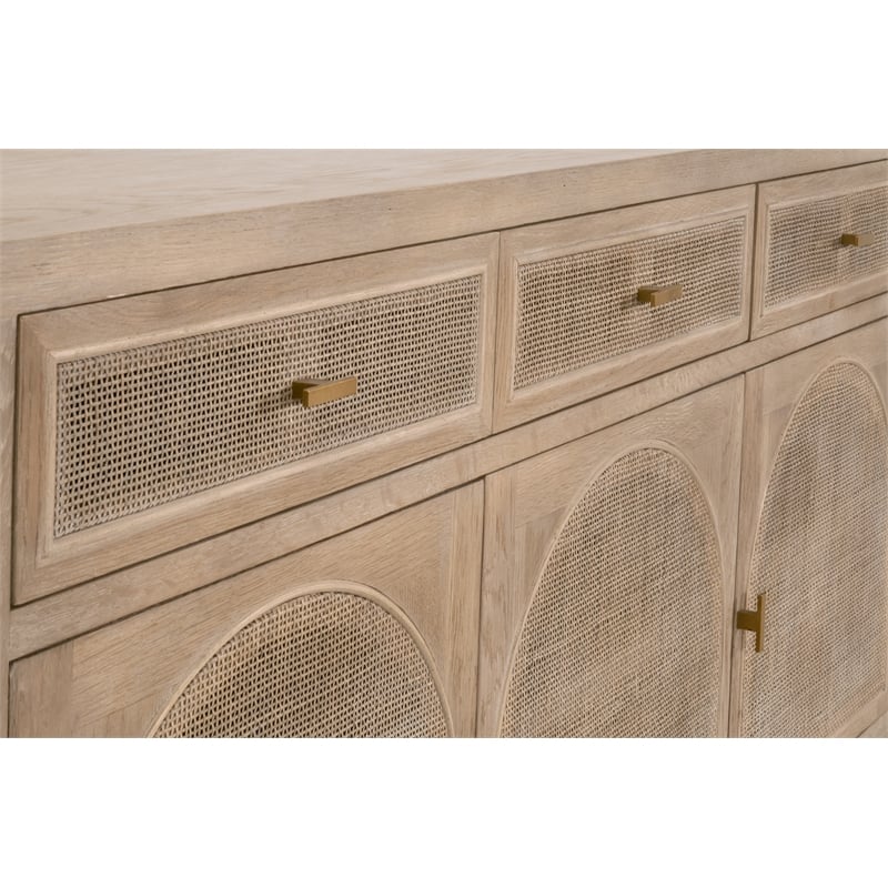 Essentials For Living Bella Antique Cane Wood Media Sideboard in Gray