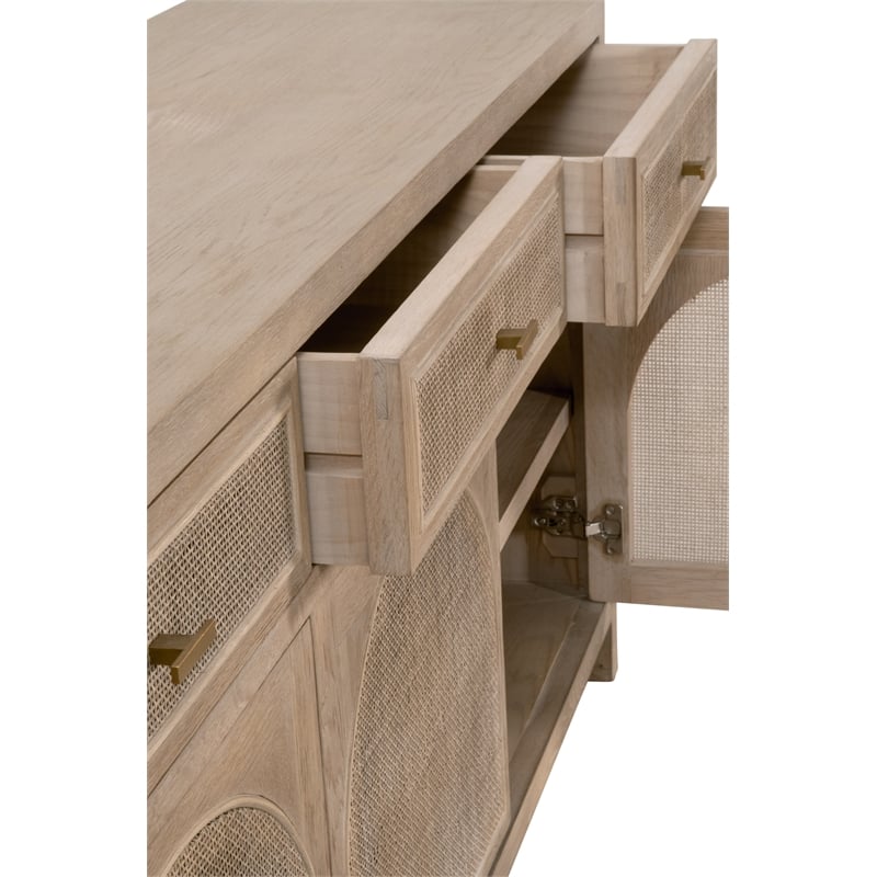 Essentials For Living Bella Antique Cane Wood Media Sideboard in Gray