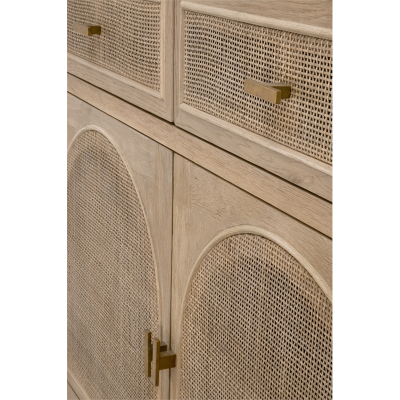 Essentials For Living Bella Antique Cane Wood Media Cabinet in Smoke Gray