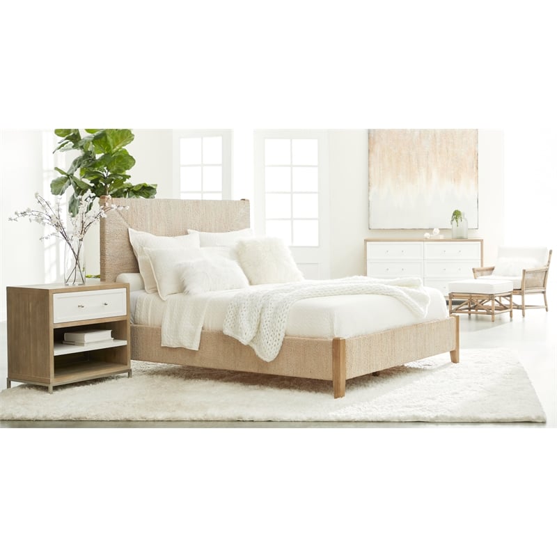 Essentials For Living Woven Malay Fabric Queen Bed in Off White/Gray