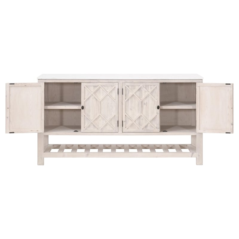 Essentials For Living Bella Antique Willow Wood Media Sideboard in White