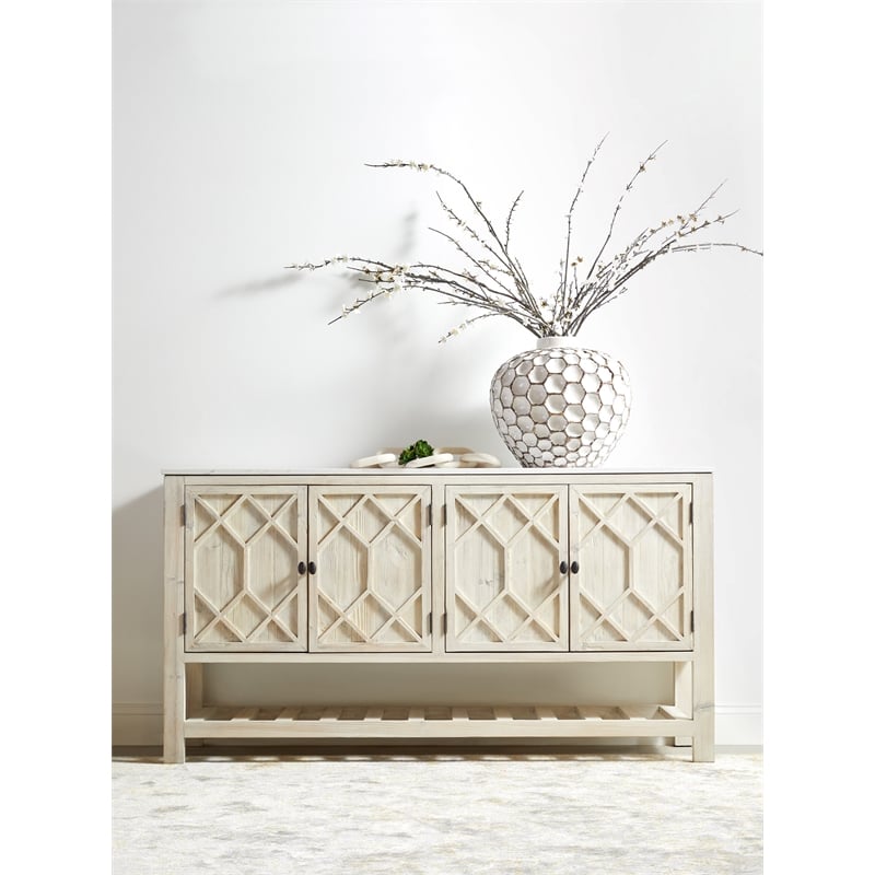 Essentials For Living Bella Antique Willow Wood Media Sideboard in White