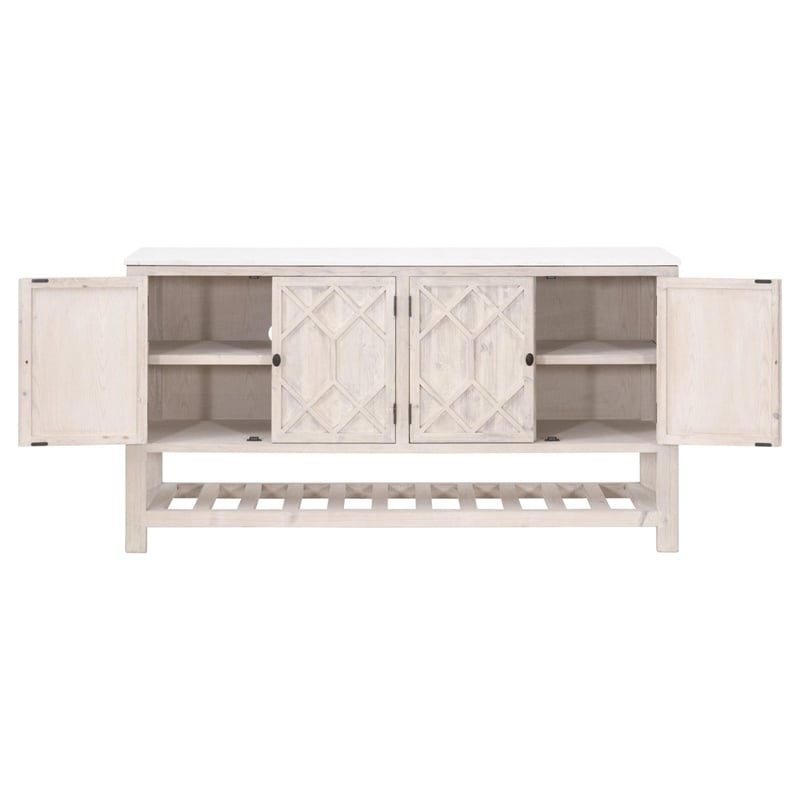 Essentials For Living Bella Antique Willow Wood Media Sideboard in White