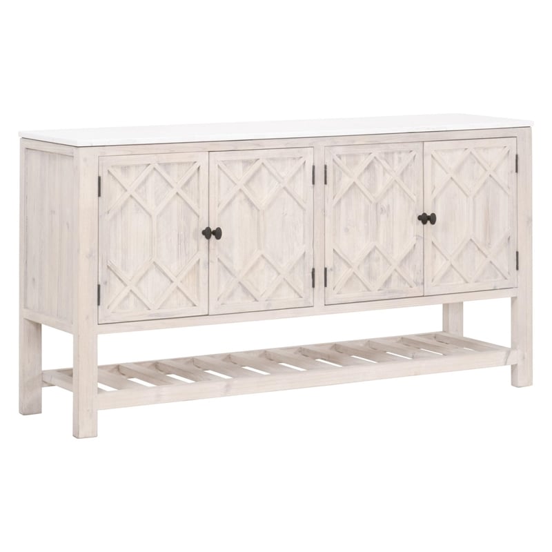 Essentials For Living Bella Antique Willow Wood Media Sideboard in White