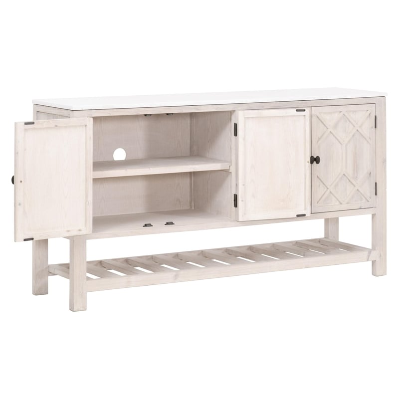 Essentials For Living Bella Antique Willow Wood Media Sideboard in White