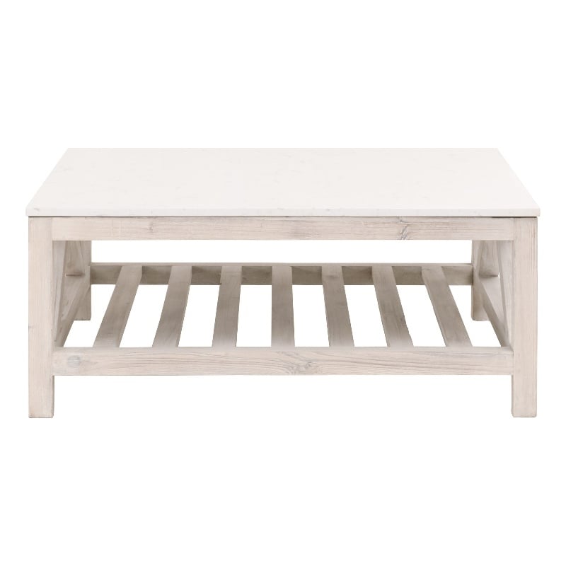 Essentials For Living Bella Antique Spruce Wood Coffee Table in White