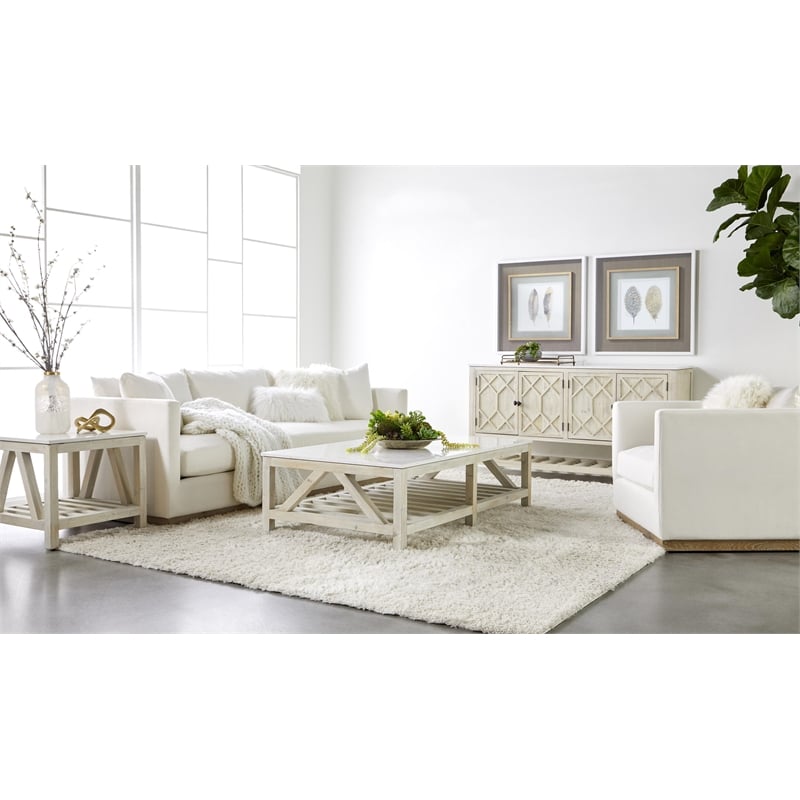 Essentials For Living Bella Antique Spruce Wood End Table in White Wash