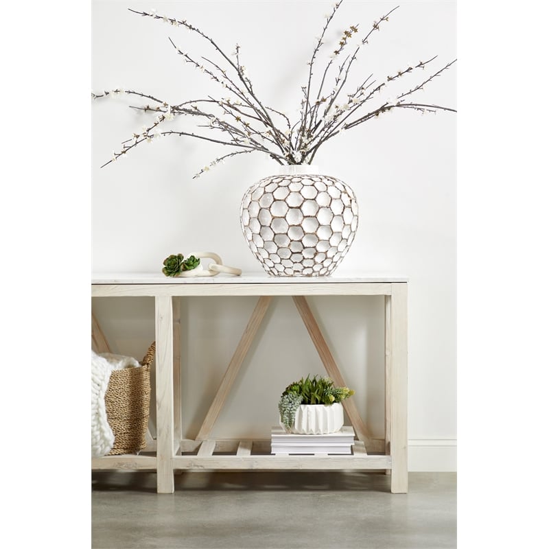 Essentials For Living Bella Antique Spruce Wood Console Table in White