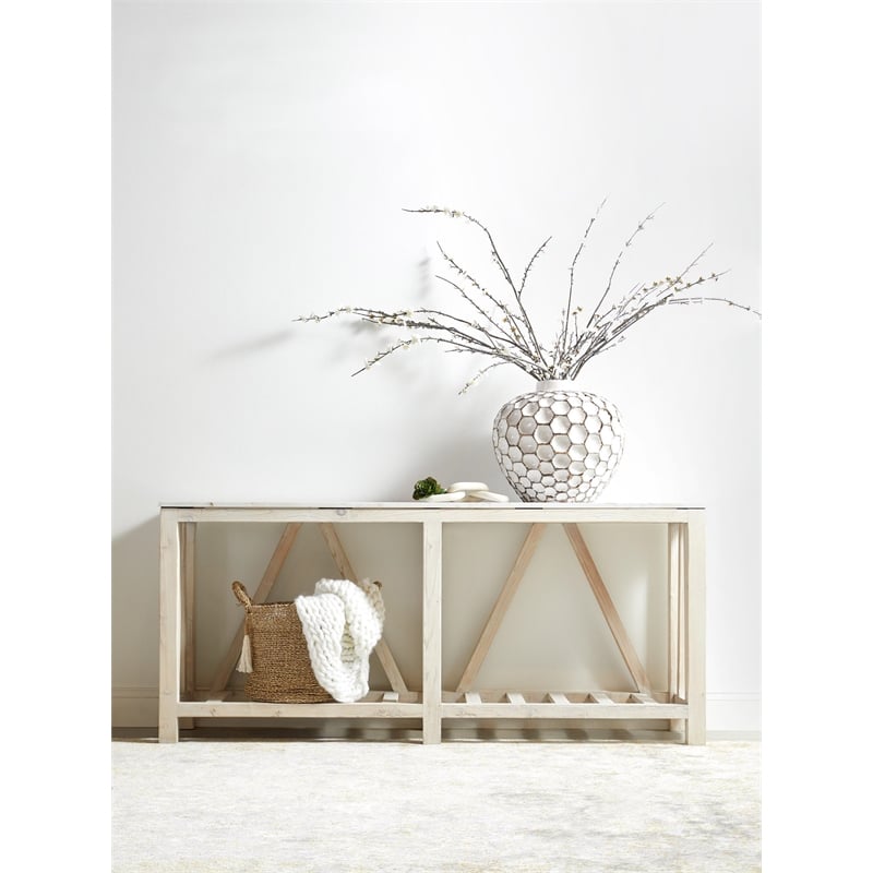 Essentials For Living Bella Antique Spruce Wood Console Table in White