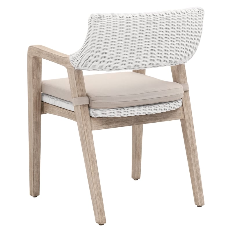 Essentials For Living Woven Lucia Rattan Arm Chair in White/Light Gray