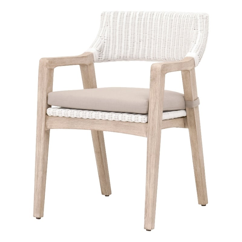 Essentials For Living Woven Lucia Rattan Arm Chair in White/Light Gray