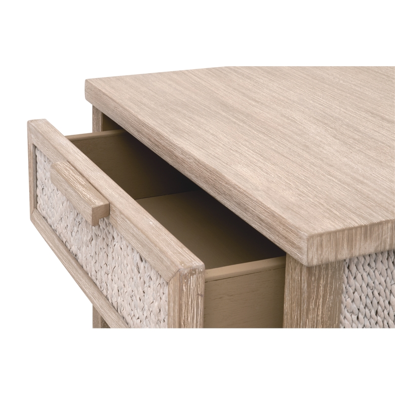 Essentials For Living Woven Malay Wood Nightstand in Natural Gray