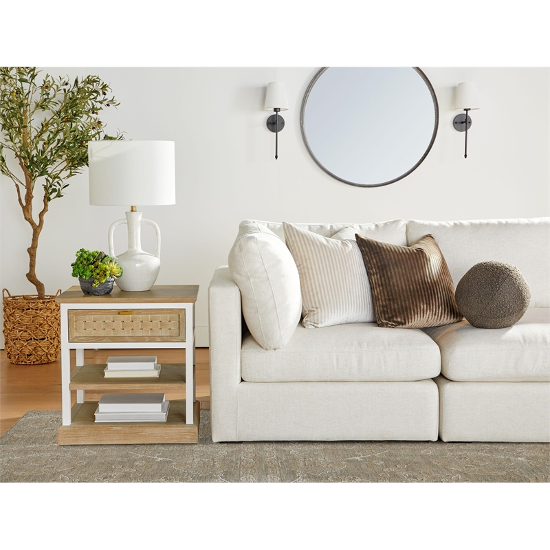 Essentials For Living Bella Antique Weave Wood Side Table in Smoke Gray