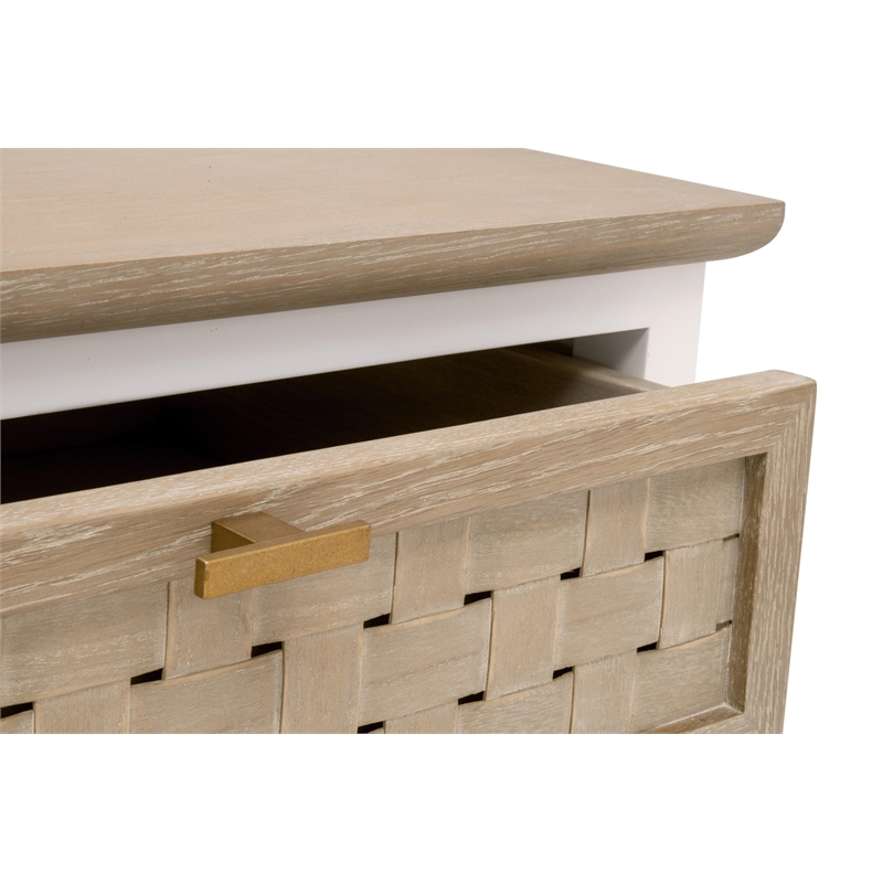 Essentials For Living Bella Antique Weave Wood Side Table in Smoke Gray