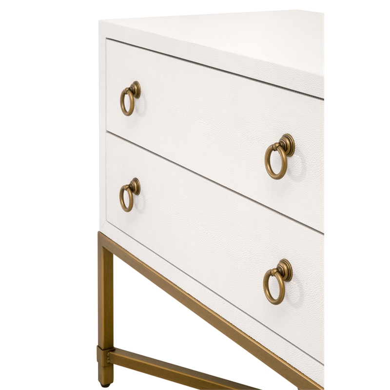Strand Shagreen 2-Drawer Nightstand - Pearl Shagreen Resin and Brushed Gold