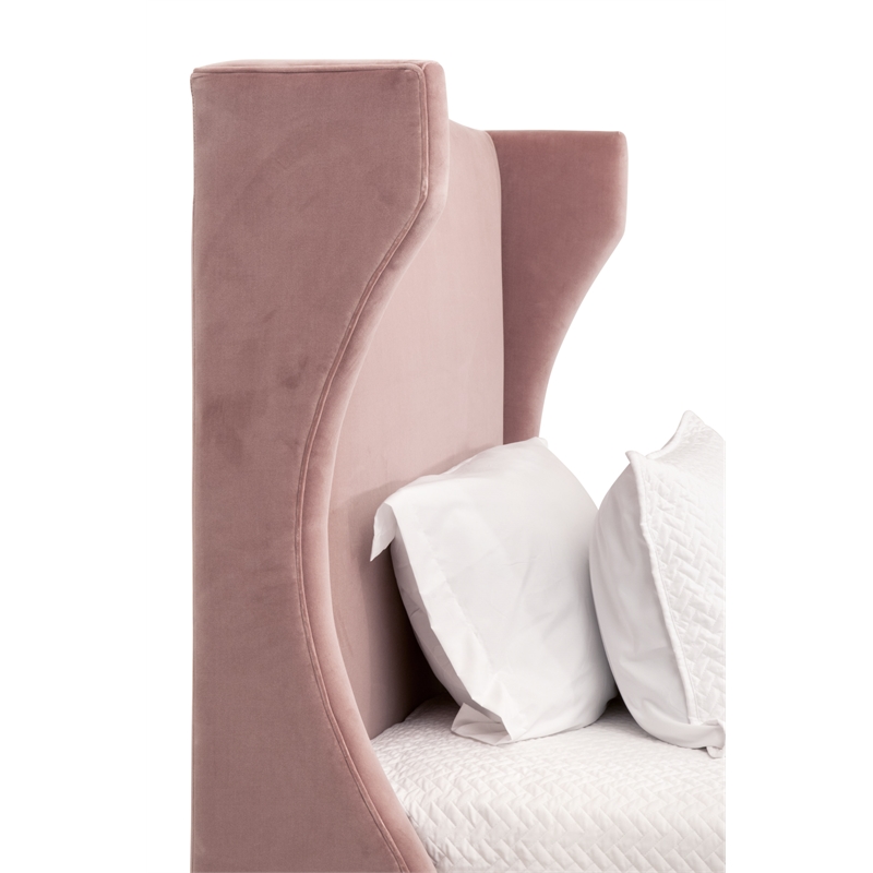 Essentials For Living Balboa Twin Bed - Petal Pink Velvet and Natural Gray Oak