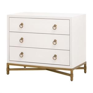 Strand Shagreen 3-Drawer Nightstand - Pearl Shagreen Resin and Brushed Gold