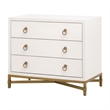 Strand Shagreen 3-Drawer Nightstand - Pearl Shagreen Resin and Brushed Gold