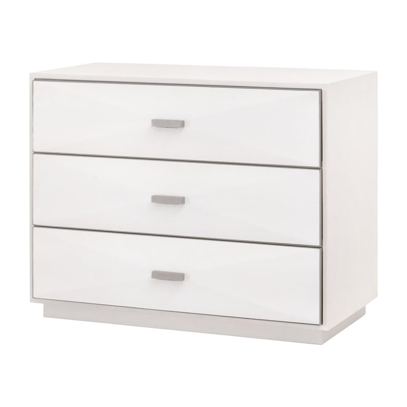 Wynn Shagreen 3-Drawer Nightstand - Pearl Shagreen Resin and Stainless Steel