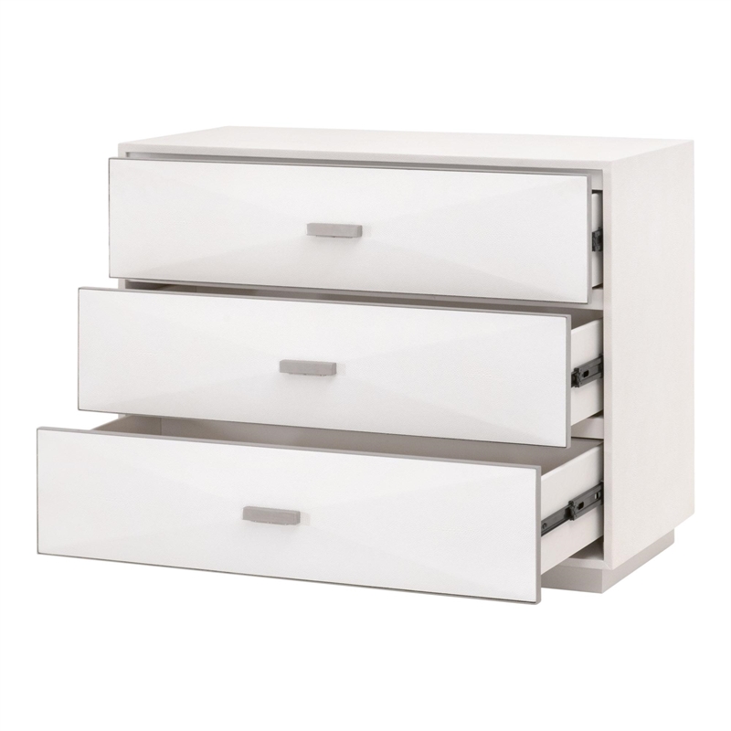 Wynn Shagreen 3-Drawer Nightstand - Pearl Shagreen Resin and Stainless Steel