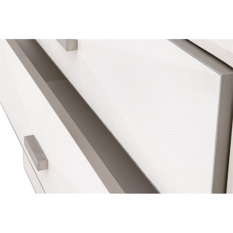Wynn Shagreen 3-Drawer Nightstand - Pearl Shagreen Resin and Stainless Steel