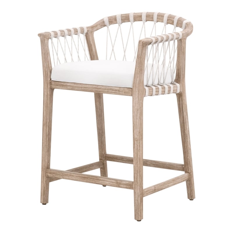 Pacific Counter Stool - Natural Gray Solid Wood with White Upholstery and Rope