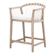 Pacific Counter Stool - Natural Gray Solid Wood with White Upholstery and Rope