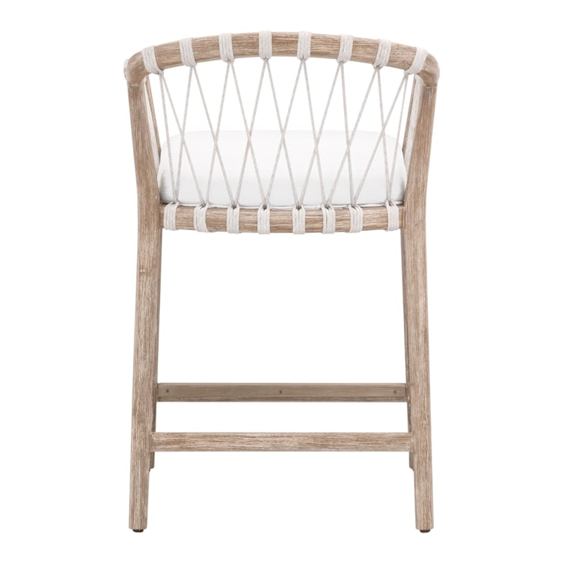 Pacific Counter Stool - Natural Gray Solid Wood with White Upholstery and Rope