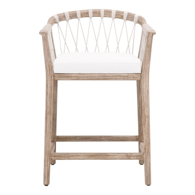 Pacific Counter Stool - Natural Gray Solid Wood with White Upholstery and Rope