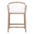 Pacific Counter Stool - Natural Gray Solid Wood with White Upholstery and Rope