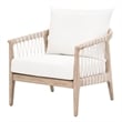 Pacific Club Chair - Natural Gray Solid Wood with White Upholstery and Rope