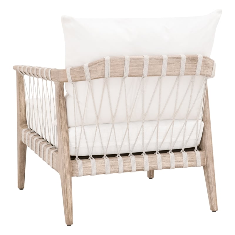 Pacific Club Chair - Natural Gray Solid Wood with White Upholstery and Rope