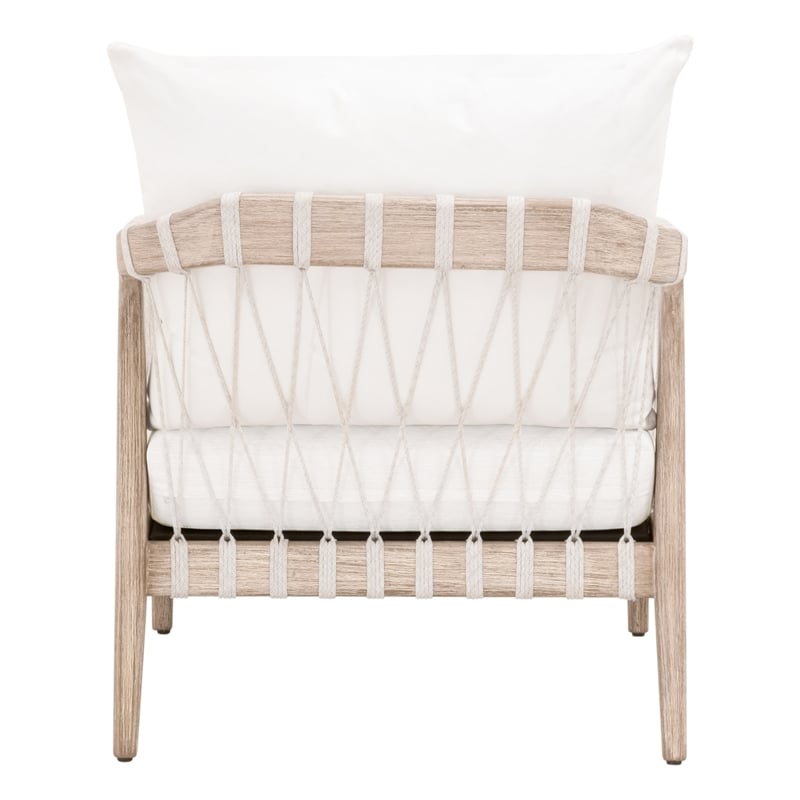 Pacific Club Chair - Natural Gray Solid Wood with White Upholstery and Rope