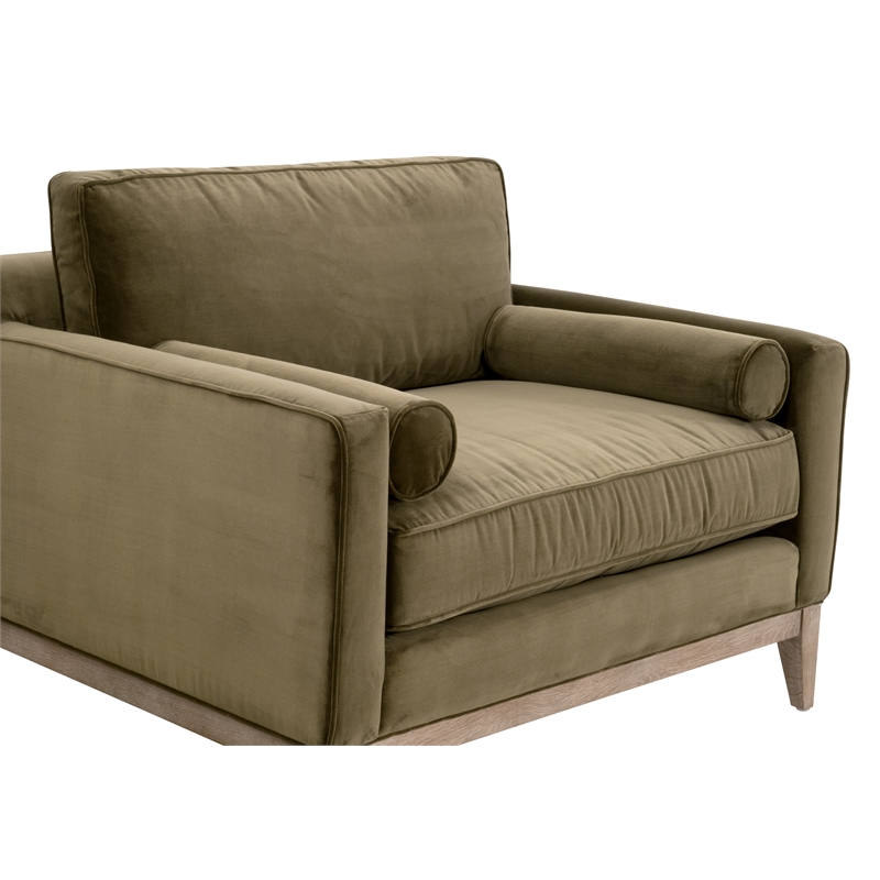 Parker Post Modern Sofa Chair - Olive Green Velvet and Natural Gray Oak