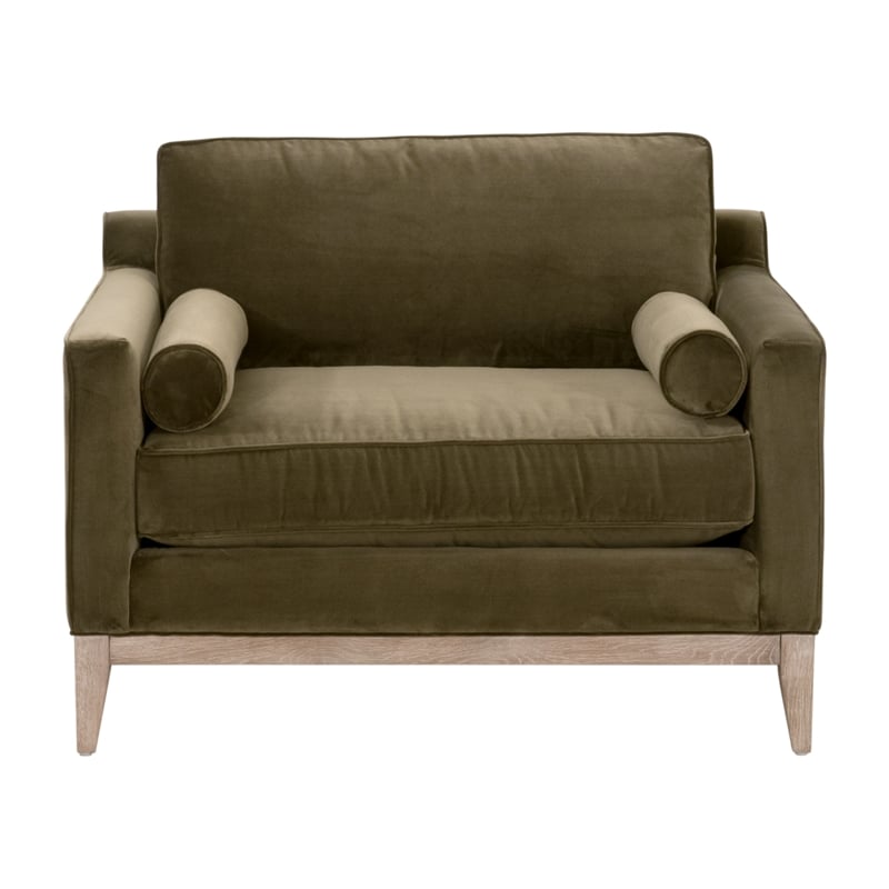 Parker Post Modern Sofa Chair - Olive Green Velvet and Natural Gray Oak