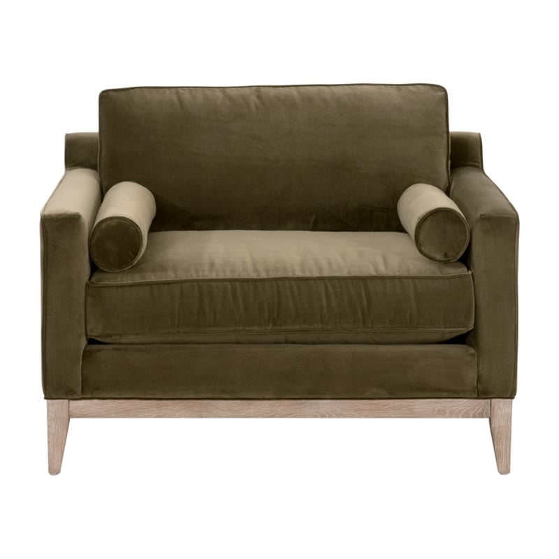 Parker Post Modern Sofa Chair - Olive Green Velvet and Natural Gray Oak