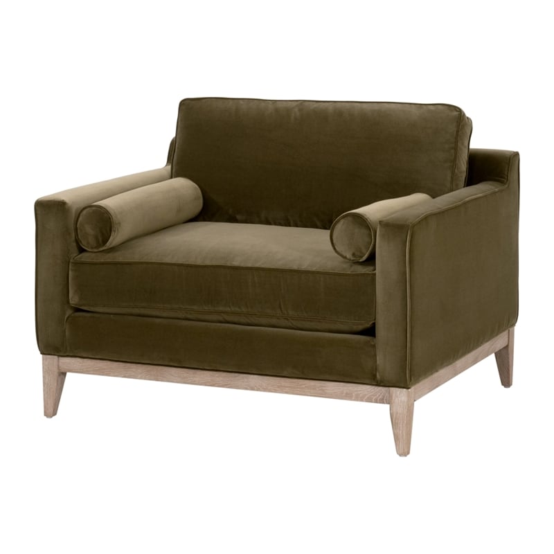 Parker Post Modern Sofa Chair - Olive Green Velvet and Natural Gray Oak