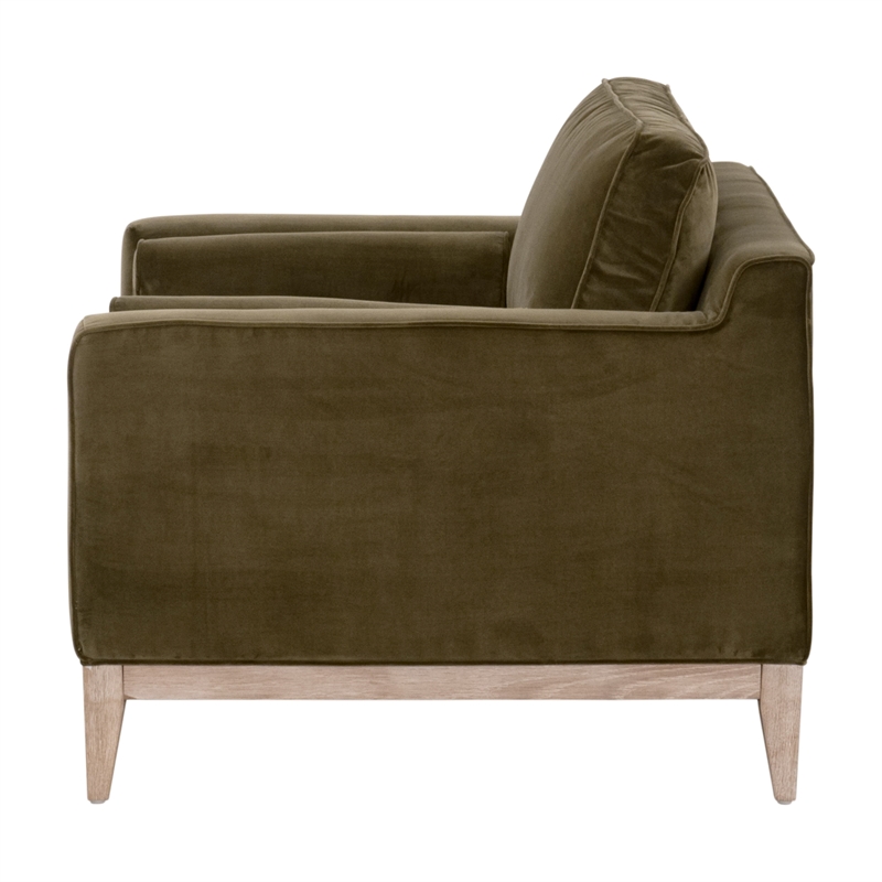 Parker Post Modern Sofa Chair - Olive Green Velvet and Natural Gray Oak