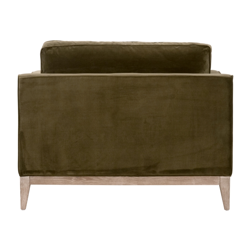 Parker Post Modern Sofa Chair - Olive Green Velvet and Natural Gray Oak