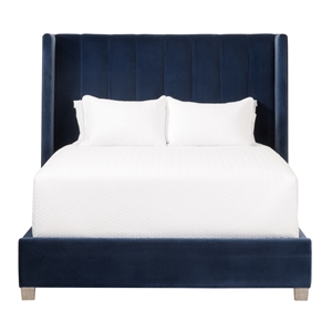 Chandler Queen Bed - Denim Blue Velvet and Natural Gray Oak