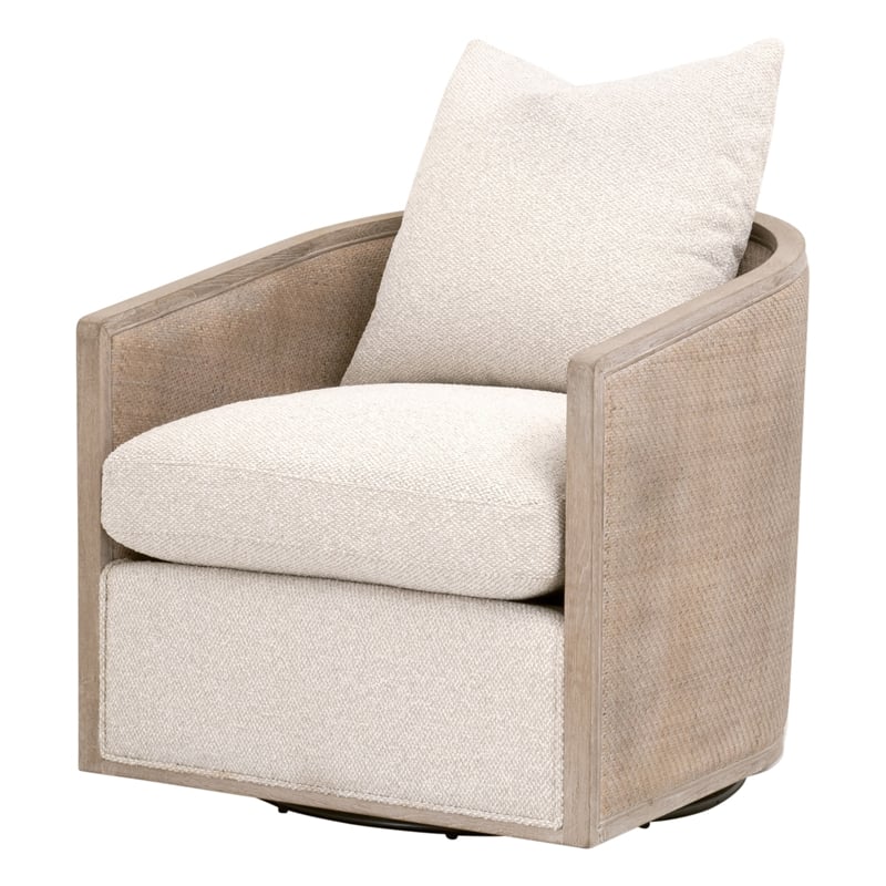 McGuire Swivel Club Chair - Performance Beige Fabric w/ Natural Gray Oak & Cane