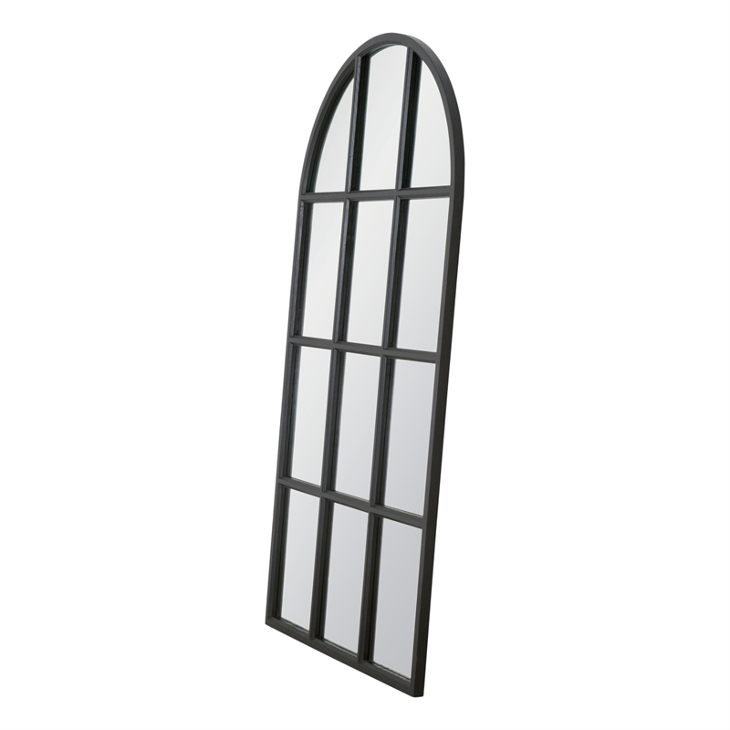 Grid Arched Mirror - Matte Black Solid Wood