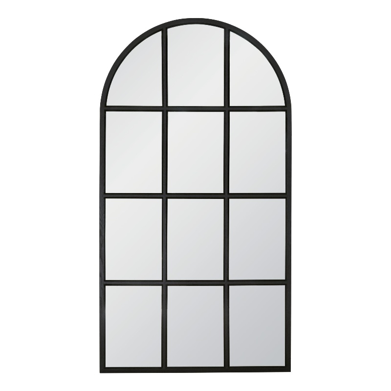 Grid Arched Mirror - Matte Black Solid Wood