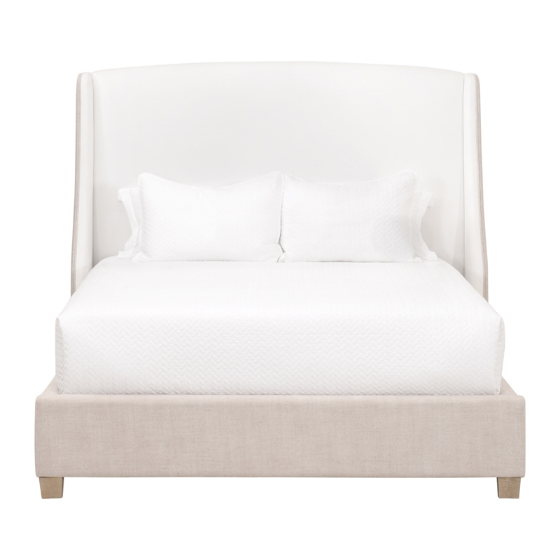 Sloan Queen Bed - White/Beige Fabric & Natural Gray Wood