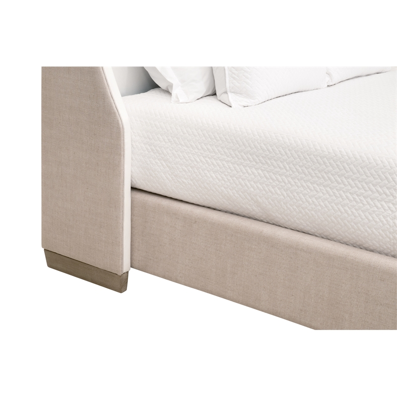 Sloan Queen Bed - White/Beige Fabric & Natural Gray Wood