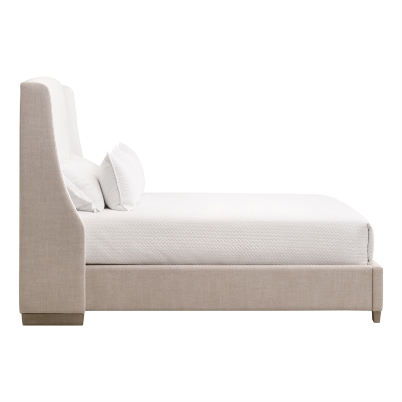 Sloan Cal King Bed - White/Beige Fabric & Natural Gray Wood