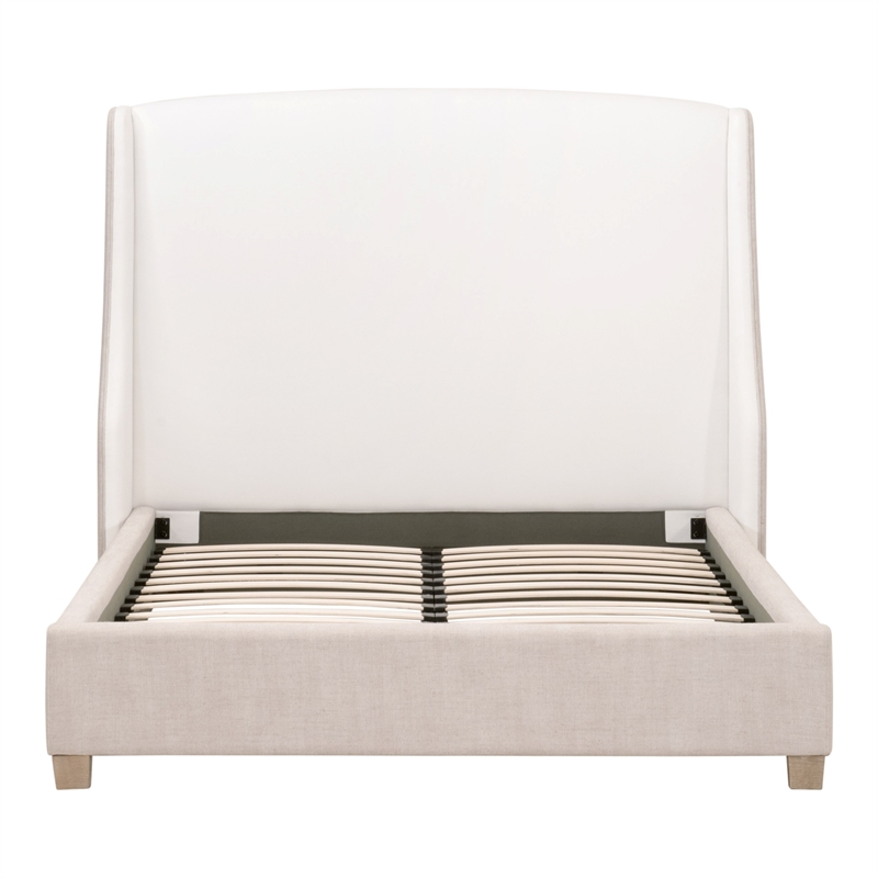 Sloan Cal King Bed - White/Beige Fabric & Natural Gray Wood