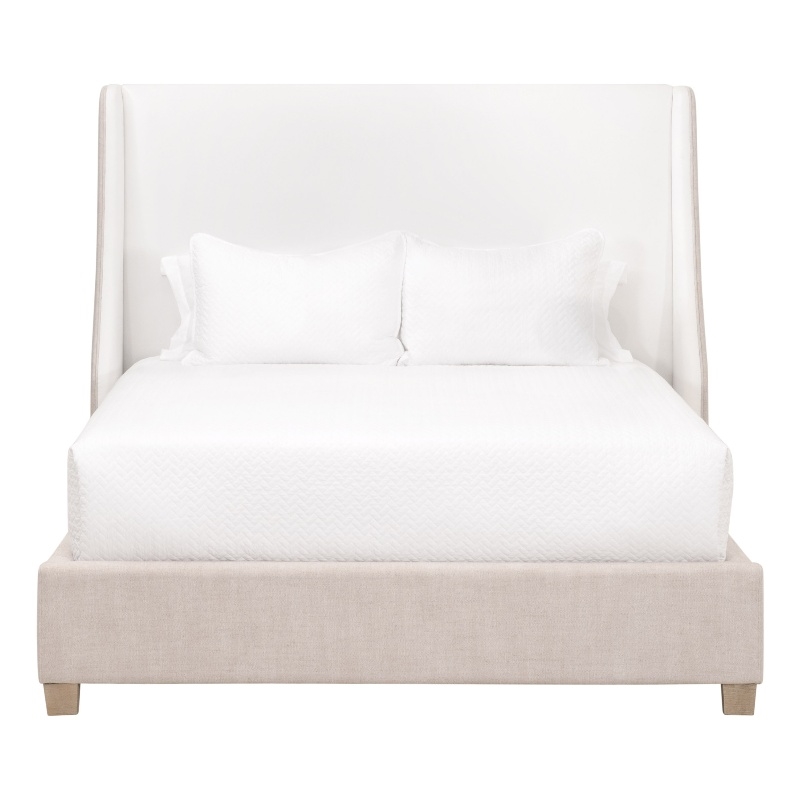 Sloan Cal King Bed - White/Beige Fabric & Natural Gray Wood
