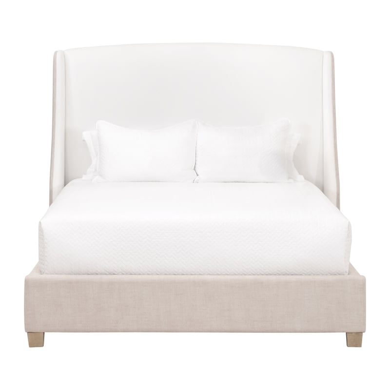 Sloan Standard King Bed - White/Beige Fabric & Natural Gray Wood