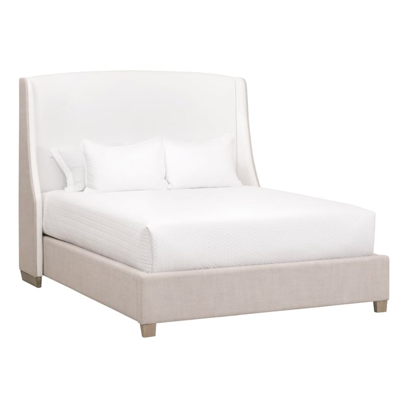 Sloan Standard King Bed - White/Beige Fabric & Natural Gray Wood